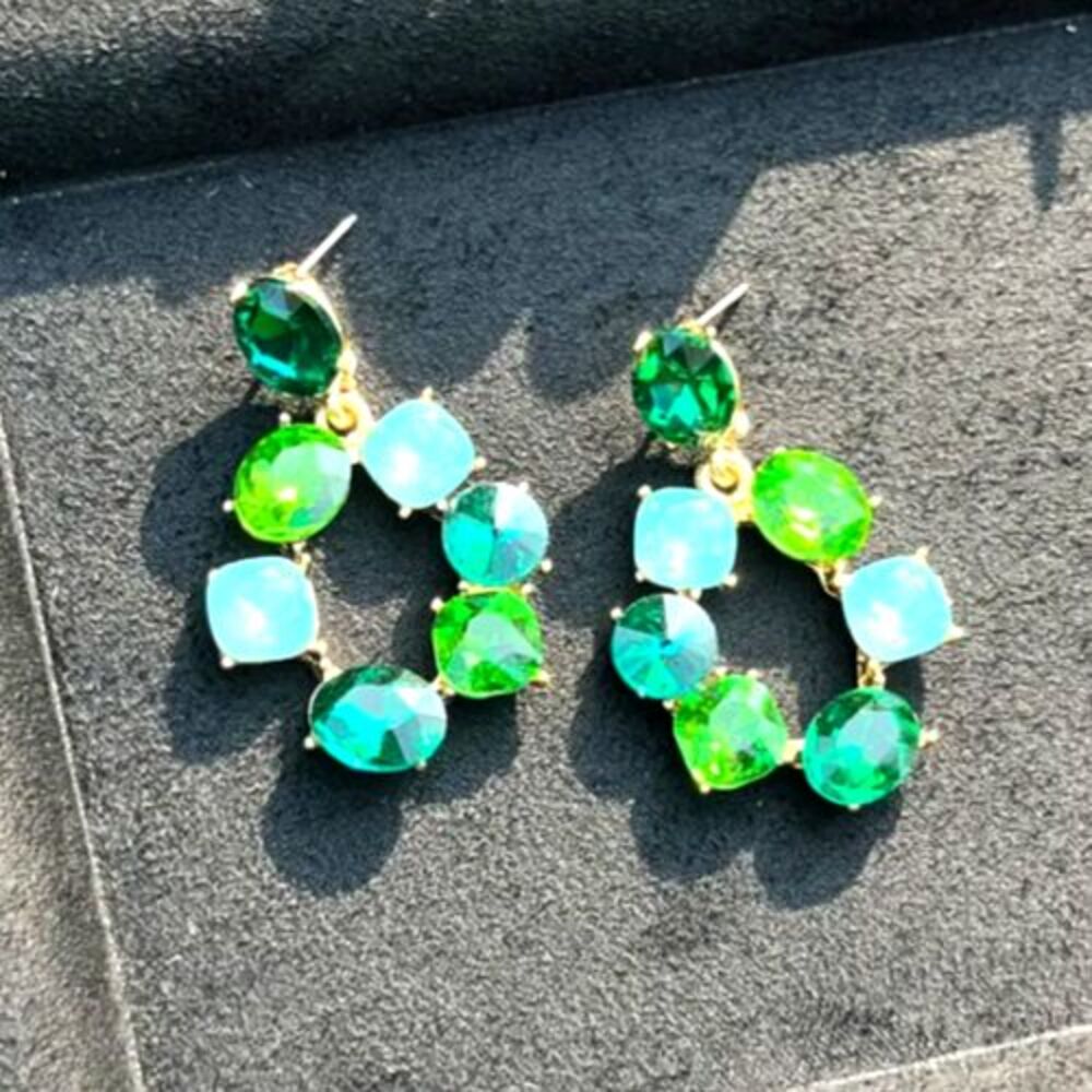 shades of green rhinestones loop earrings